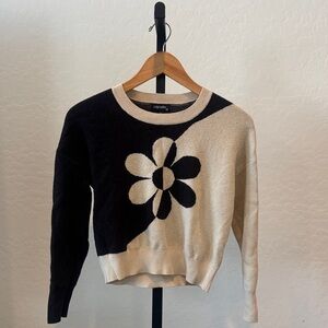 Stylish Black and Cream Floral Sweater